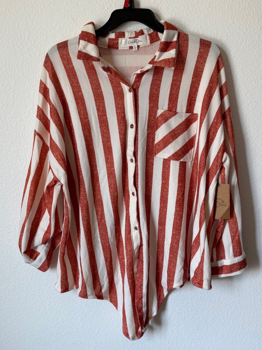 Eden & Olivia Red Stripe Tie Front Long Sleeve Top